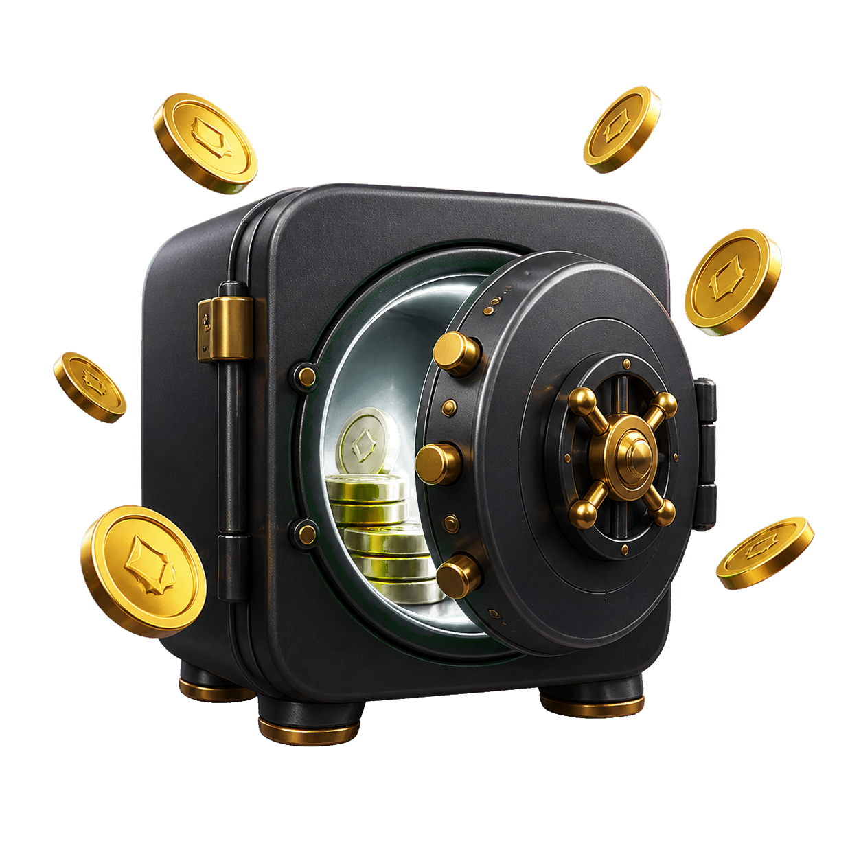 3D vault with gold coins
